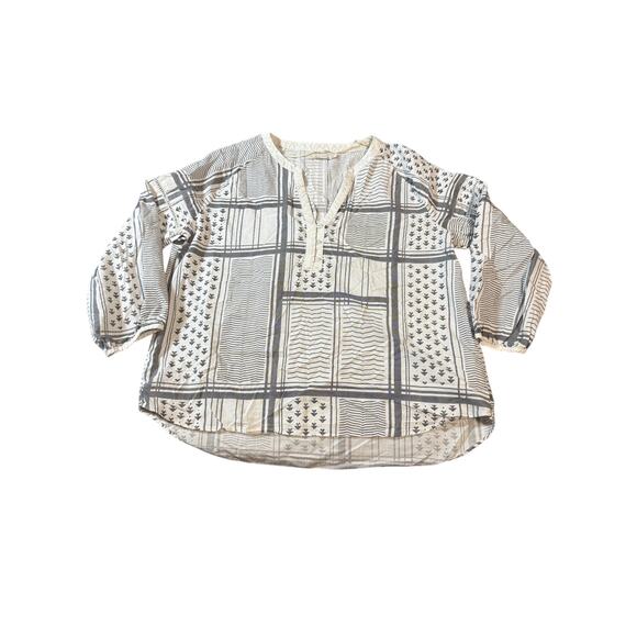 PrAna Elena Organic Cotton Geometric Plaid Aztec Tribal Blouse Top Size Medium - Picture 2 of 10